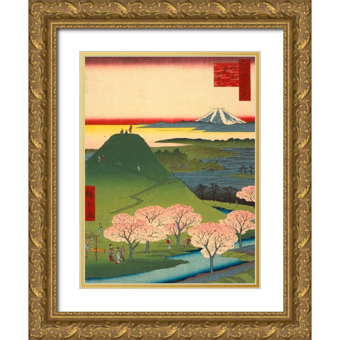 New Fuji, Meguro Gold Ornate Wood Framed Art Print with Double Matting by Hiroshige, Ando