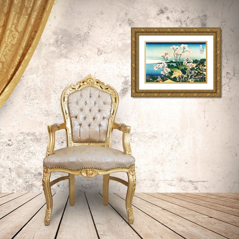 Goten-yama Hill at Shinagawa circa 1830 Gold Ornate Wood Framed Art Print with Double Matting by Hokusai