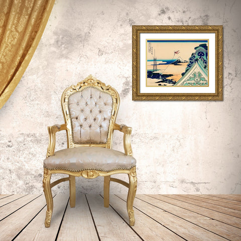 Temple at Asakusa in the Eastern Capital Gold Ornate Wood Framed Art Print with Double Matting by Hokusai, Katsushika