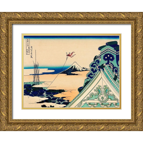Temple at Asakusa in the Eastern Capital Gold Ornate Wood Framed Art Print with Double Matting by Hokusai, Katsushika