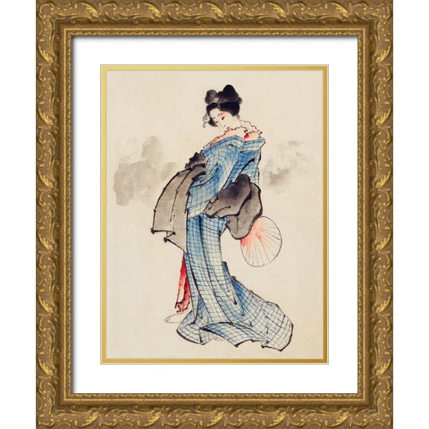 Courtesan Gold Ornate Wood Framed Art Print with Double Matting by Hokusai, Katsushika