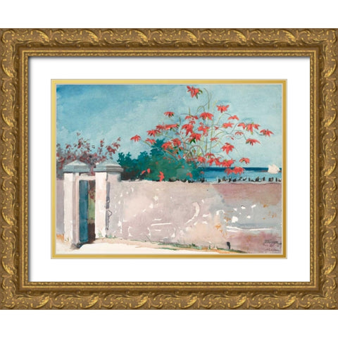 A Wall, Nassau Gold Ornate Wood Framed Art Print with Double Matting by Homer, Winslow