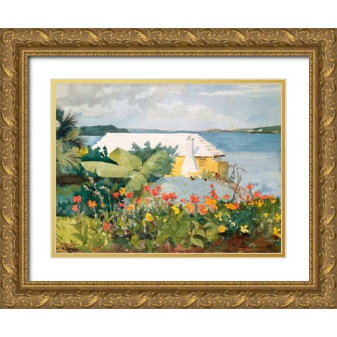 Flower Garden and Bungalow, Bermuda Gold Ornate Wood Framed Art Print with Double Matting by Homer, Winslow