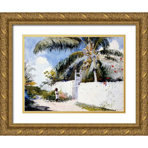 A Garden in Nassau  Gold Ornate Wood Framed Art Print with Double Matting by Homer, Winslow