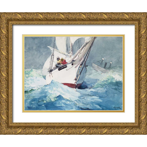 Reefing sails around Diamond Shoals, Cape Hatteras Gold Ornate Wood Framed Art Print with Double Matting by Homer, Winslow