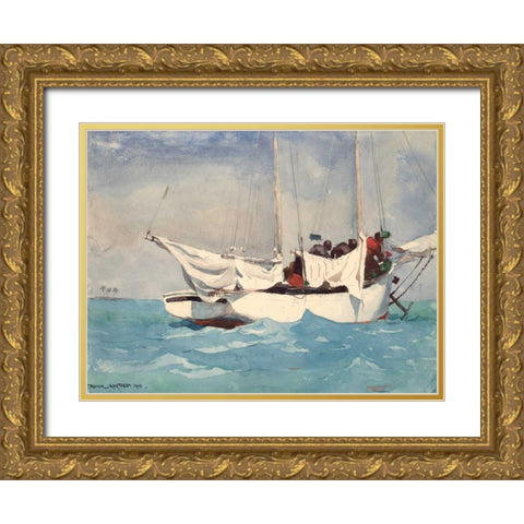 Key West, Hauling Anchor Gold Ornate Wood Framed Art Print with Double Matting by Homer, Winslow