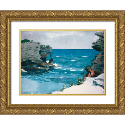 Rocky Shore, Bermuda Gold Ornate Wood Framed Art Print with Double Matting by Homer, Winslow