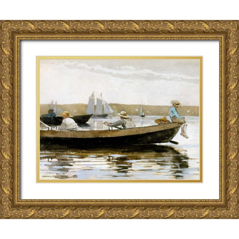 Boys in a Dory Gold Ornate Wood Framed Art Print with Double Matting by Homer, Winslow
