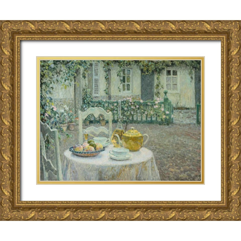 The Pink Tablecloth Gold Ornate Wood Framed Art Print with Double Matting by Le Sidaner, Henri