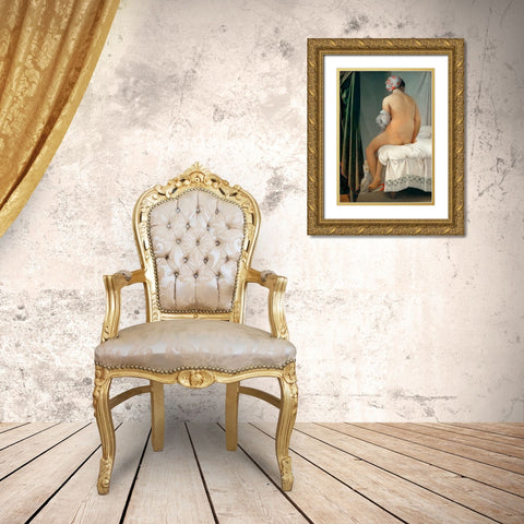 La Baigneuse Valpincon Gold Ornate Wood Framed Art Print with Double Matting by Ingres, Jean-Auguste-Dominique