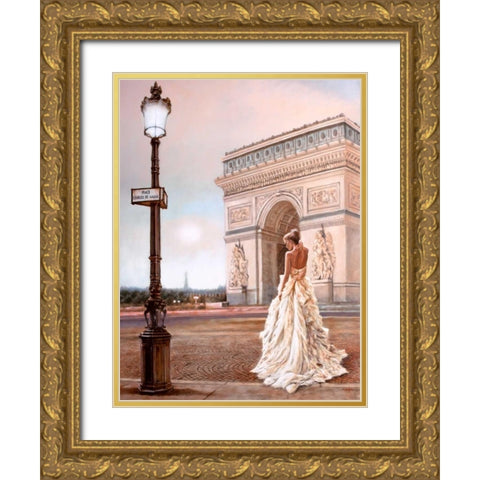 Romance in Paris II Gold Ornate Wood Framed Art Print with Double Matting by Silver, John