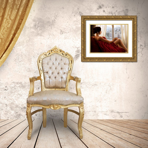 At the window Gold Ornate Wood Framed Art Print with Double Matting by Silver, John