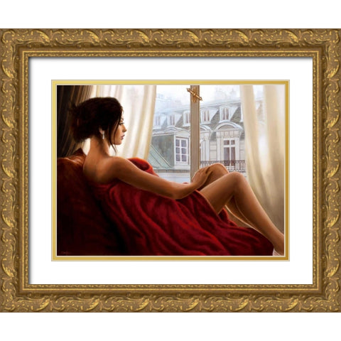 At the window Gold Ornate Wood Framed Art Print with Double Matting by Silver, John