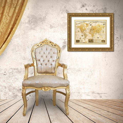 Gilded 1859 Map of the World Gold Ornate Wood Framed Art Print with Double Matting by Joannoo