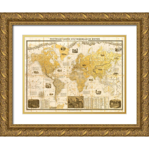 Gilded 1859 Map of the World Gold Ornate Wood Framed Art Print with Double Matting by Joannoo