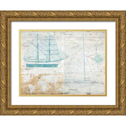 Classic Sailing Gold Ornate Wood Framed Art Print with Double Matting by Joannoo