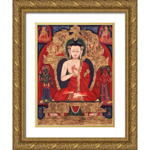 Buddha Vairocana Gold Ornate Wood Framed Art Print with Double Matting by Anonymous
