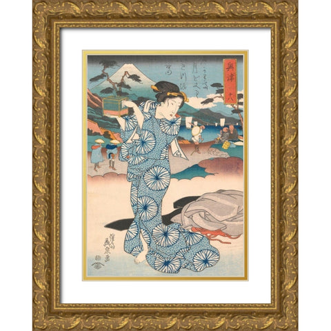 Standing woman with box Gold Ornate Wood Framed Art Print with Double Matting by Eisen, Keisai