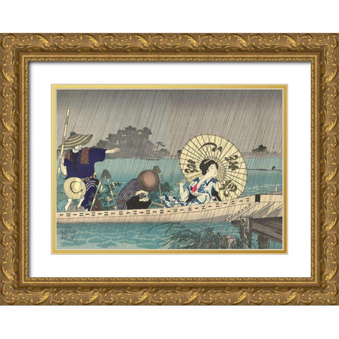 Between te banks of the Sumida Bokutei I Gold Ornate Wood Framed Art Print with Double Matting by Chikanobu, Yoshu (Hashimoto)