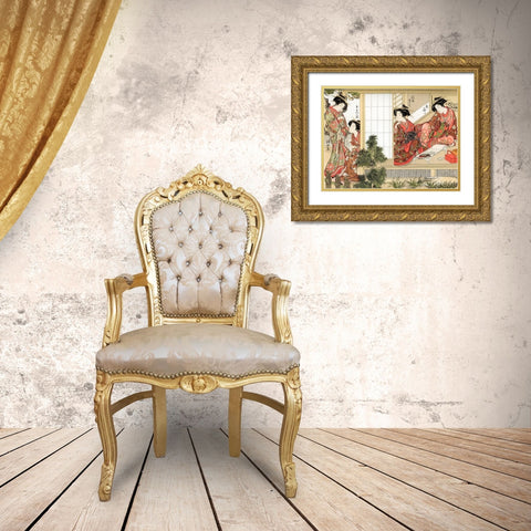 Japanese Beauties, 1776  Gold Ornate Wood Framed Art Print with Double Matting by Shunsho, Katsukawa