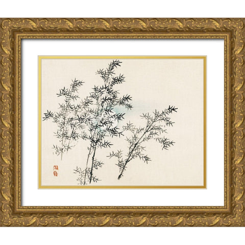Bamboo Gold Ornate Wood Framed Art Print with Double Matting by Bairei, Kono
