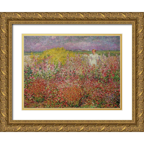 Amongst the Flowers at Belle Isle Gold Ornate Wood Framed Art Print with Double Matting by Russell, John Peter