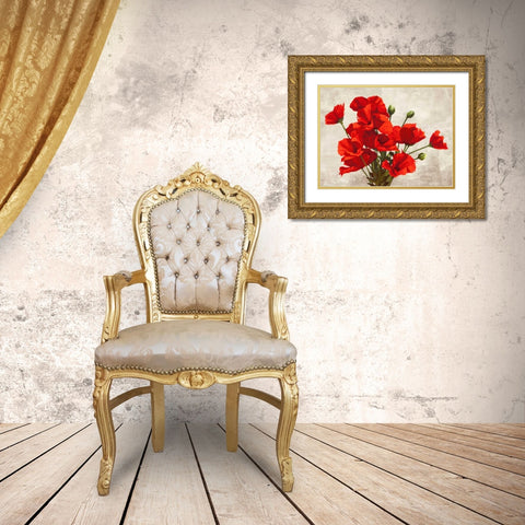 Bouquet of Poppies Gold Ornate Wood Framed Art Print with Double Matting by Thomlinson, Jenny
