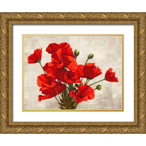 Bouquet of Poppies Gold Ornate Wood Framed Art Print with Double Matting by Thomlinson, Jenny
