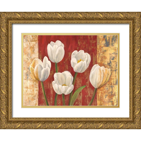 Tulips on Royal Red Gold Ornate Wood Framed Art Print with Double Matting by Jenny, Thomlinson