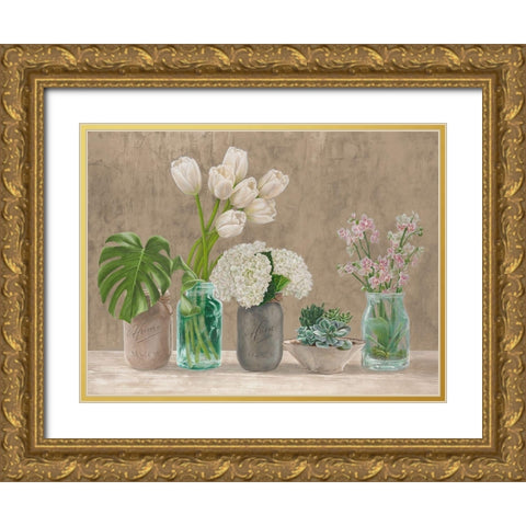 Spring Arrangement I - neutral Gold Ornate Wood Framed Art Print with Double Matting by Thomlinson, Jenny