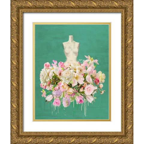 Dressed in Flowers I - Garden Green Gold Ornate Wood Framed Art Print with Double Matting by Parr, Kelly