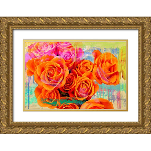 Dripping Roses Gold Ornate Wood Framed Art Print with Double Matting by Parr, Kelly