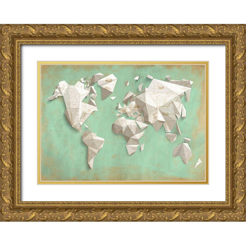 A different world (Mint and Gold) Gold Ornate Wood Framed Art Print with Double Matting by Kaj, Rama