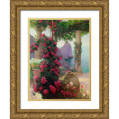 The Terrace, Capri (detail) Gold Ornate Wood Framed Art Print with Double Matting by Schuster, Karl Maria