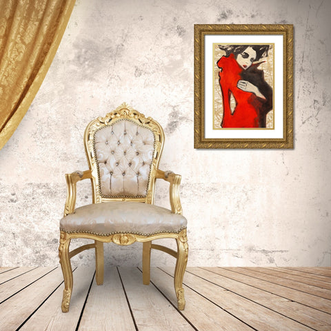Feminine Red (detail) Gold Ornate Wood Framed Art Print with Double Matting by Kumi