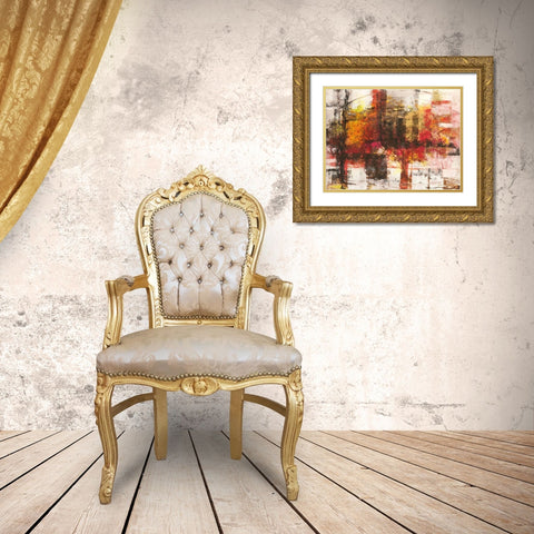 Astratto cremisi Gold Ornate Wood Framed Art Print with Double Matting by Lucas