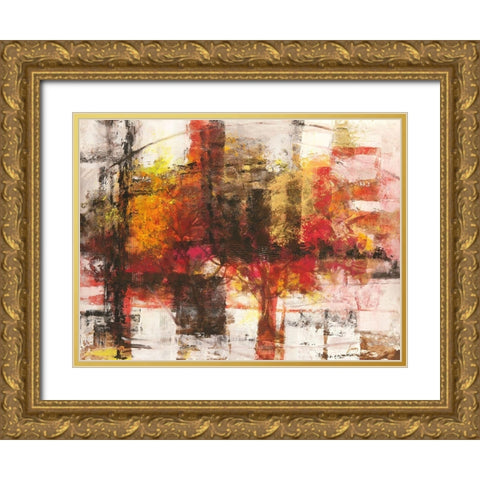 Astratto cremisi Gold Ornate Wood Framed Art Print with Double Matting by Lucas