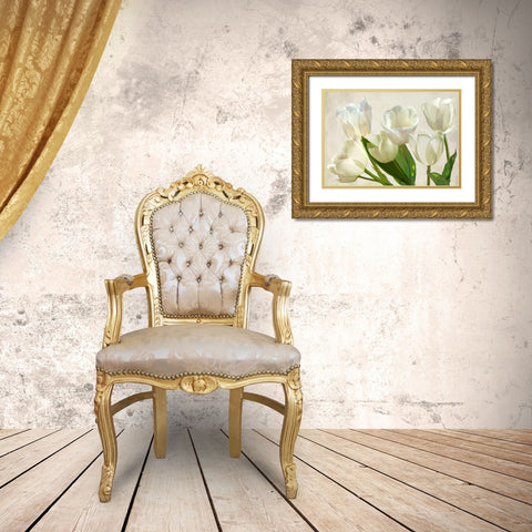 White Tulips Gold Ornate Wood Framed Art Print with Double Matting by Villa, Luca