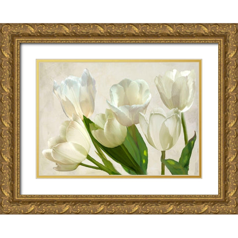 White Tulips Gold Ornate Wood Framed Art Print with Double Matting by Villa, Luca