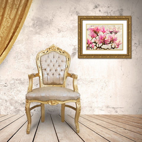 Magnolia Branch - neutral Gold Ornate Wood Framed Art Print with Double Matting by Villa, Luca
