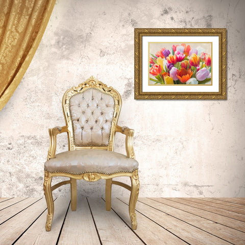 Spring Tulips Gold Ornate Wood Framed Art Print with Double Matting by Villa, Luca