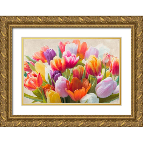 Spring Tulips Gold Ornate Wood Framed Art Print with Double Matting by Villa, Luca