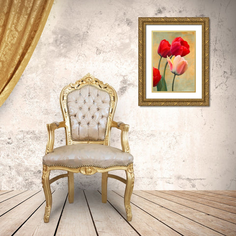 Ruby Tulips Gold Ornate Wood Framed Art Print with Double Matting by Villa, Luca