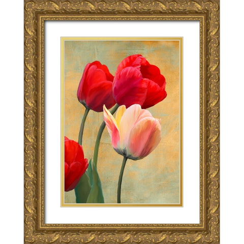 Ruby Tulips Gold Ornate Wood Framed Art Print with Double Matting by Villa, Luca