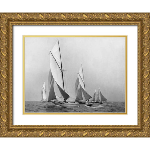 Saliboats Sailing Downwind ca. 1900-1920 Gold Ornate Wood Framed Art Print with Double Matting by Levick, Edwin
