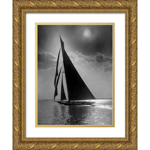 The Vanitie during the Americas Cup ca. 1900-1910 Gold Ornate Wood Framed Art Print with Double Matting by Levick, Edwin