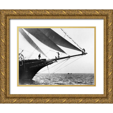 Ship Crewmen Standing on the Bowsprit 1923 Gold Ornate Wood Framed Art Print with Double Matting by Levick, Edwin