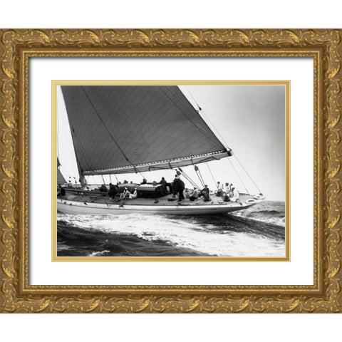 Yankee Cruising on East Coast 1936 Gold Ornate Wood Framed Art Print with Double Matting by Levick, Edwin
