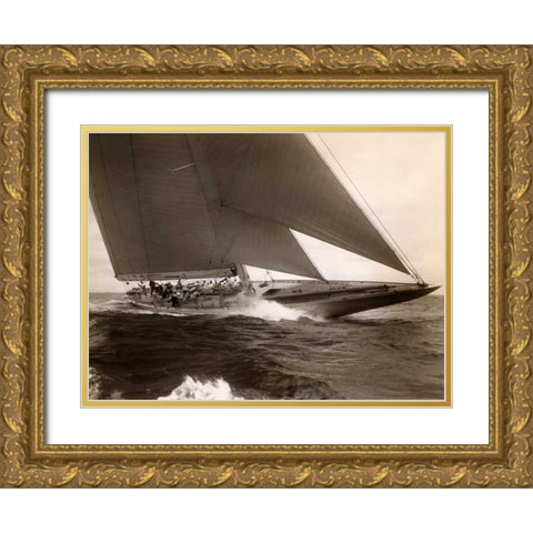 J Class Sailboat 1934 Gold Ornate Wood Framed Art Print with Double Matting by Levick, Edwin