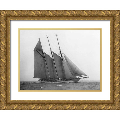 The Schooner Karina at Sail 1919 Gold Ornate Wood Framed Art Print with Double Matting by Levick, Edwin